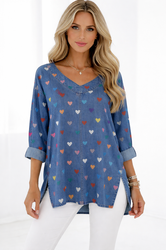 ESTER- Blusa vintage con estampado de corazones